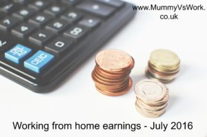 Working from home earnings -  July 2016