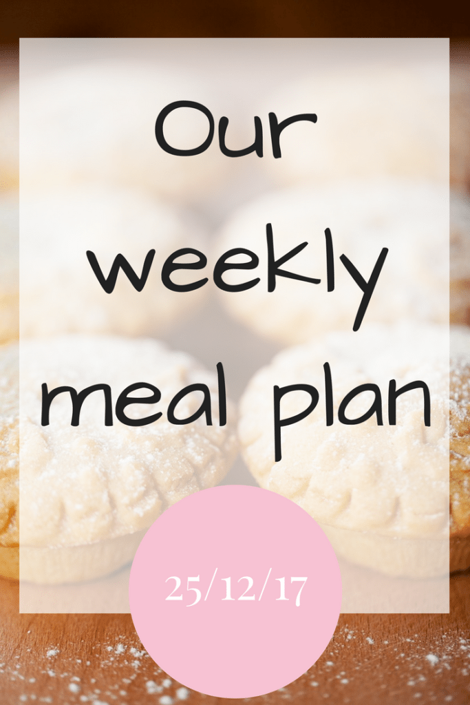 Our weekly meal plan 25/12/17