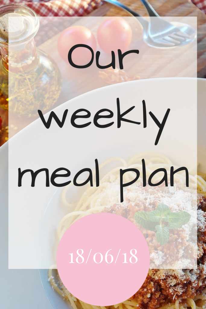 Our weekly meal plan 18th June 2018