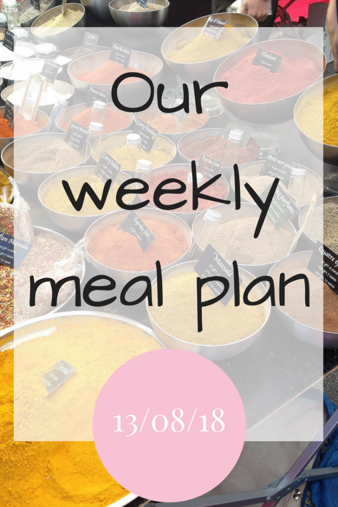 Our weekly meal plan 13th August 2018