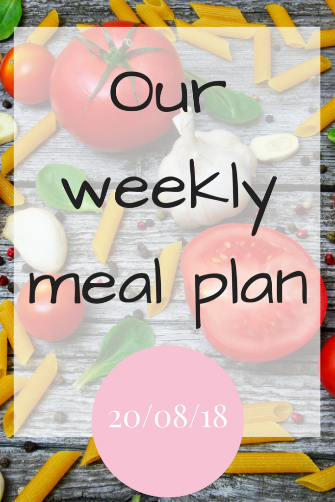 Our weekly meal plan - 20th August 2018