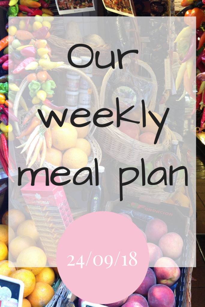 Our weekly meal plan 24th September 2018