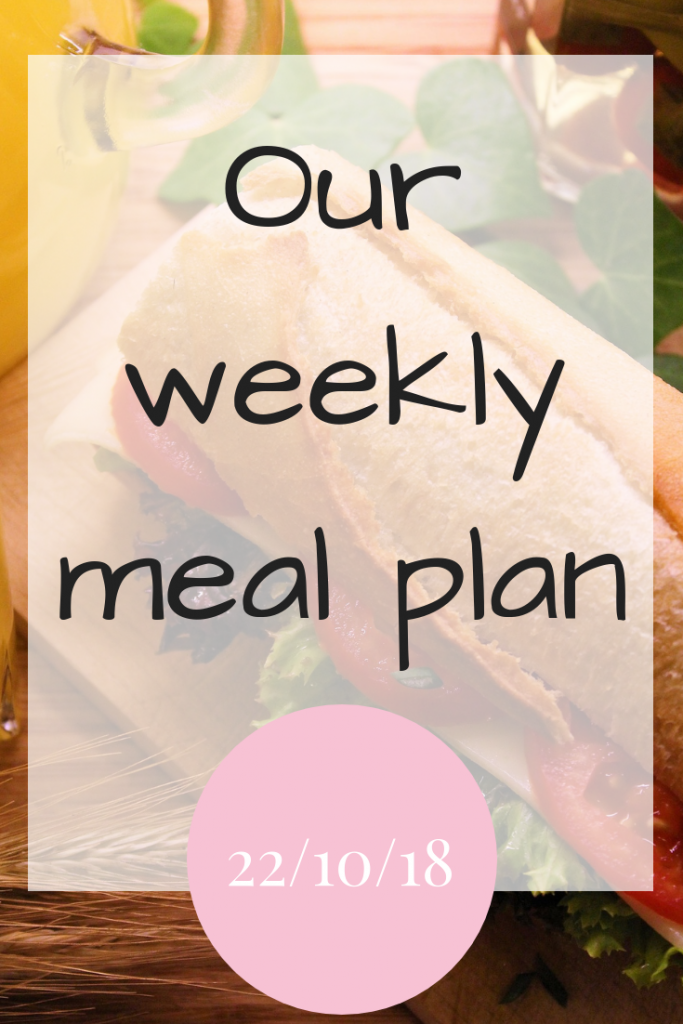 Our weekly meal plan 22nd October 2018