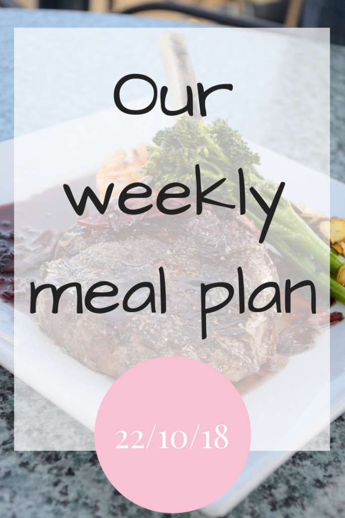 Our weekly meal plan 29th October 2018