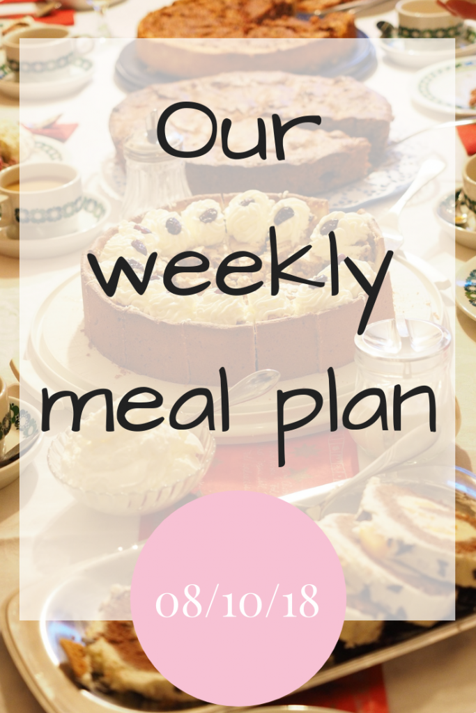 Our weekly meal plan 8th October 2018