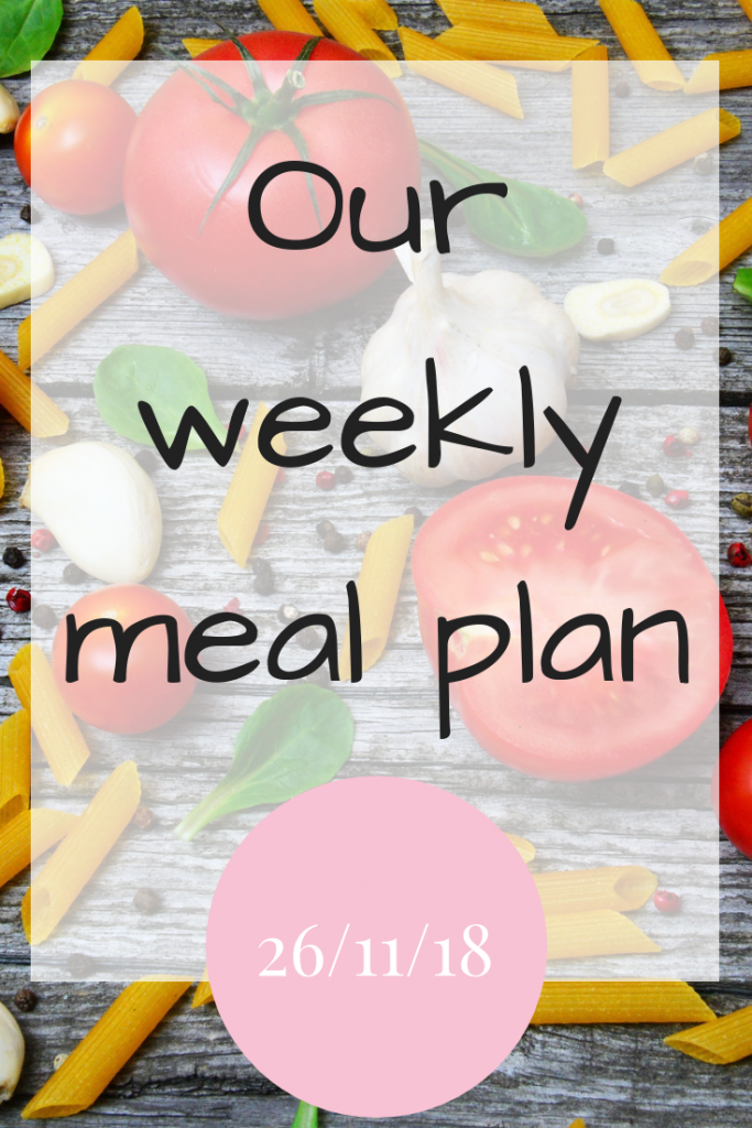 Our weekly meal plan 26/11/18