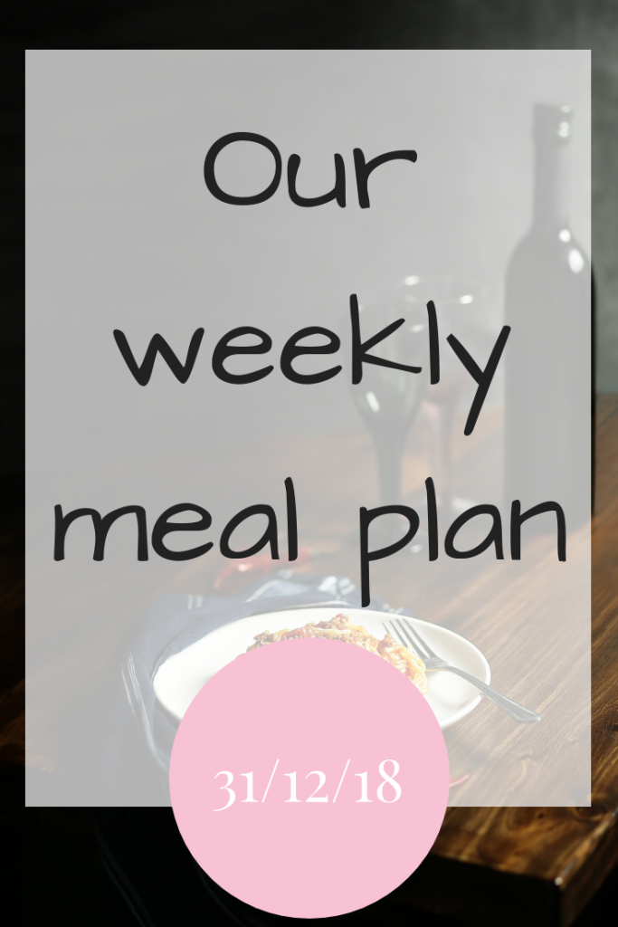 Our weekly meal plan - 31st December 2018