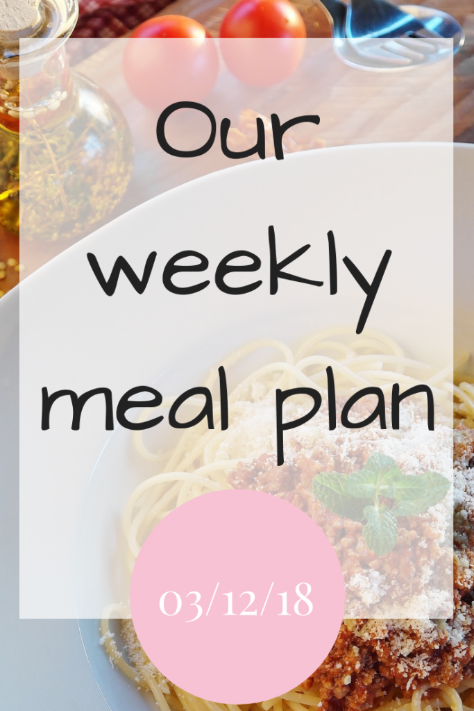 Our weekly meal plan - 3rd December 2018