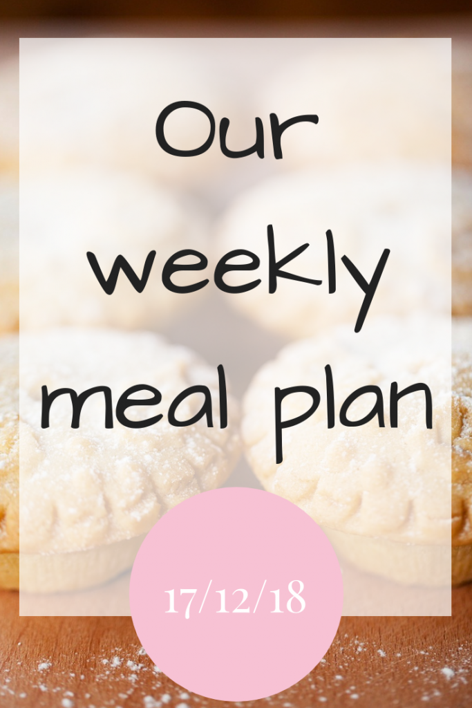 Our weekly meal plan 17th December 2018