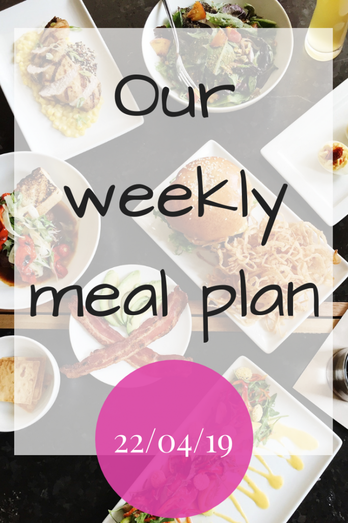 Our weekly meal plan 22nd April 2019