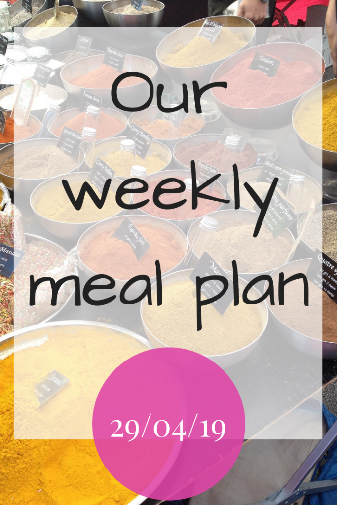 Our weekly meal plan - 29/04/2019