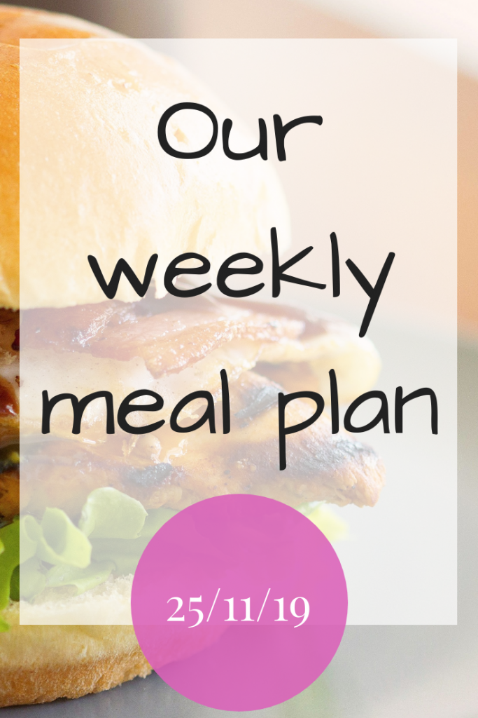 Our weekly meal plan - 25th November 2019