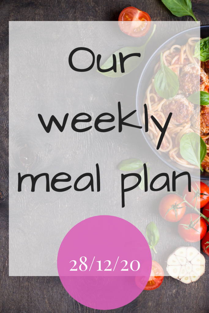 Our weekly meal plan - 28/12/20