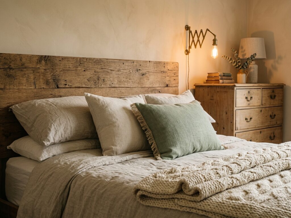The Farmhouse Bedroom Blueprint: Designing a Cosy, Timeless Retreat 4 Farmhouse bed with linen bedding